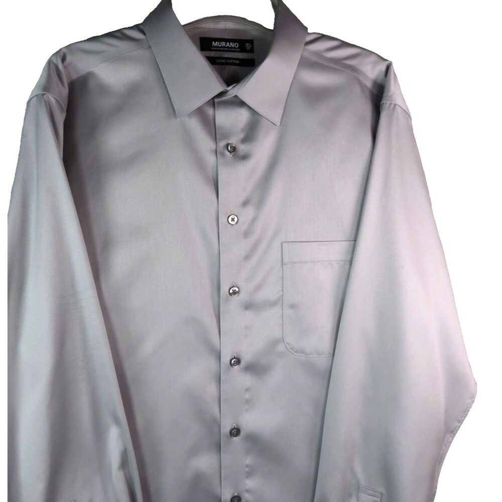 NEW Murano Liquid Cotton Shirt Mens Size 16.5x35 Gray Long Sleeve Button Up NOWT